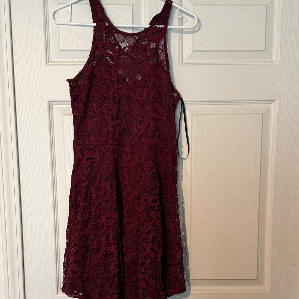 Material Girl Burgundy Lace Mini Dress